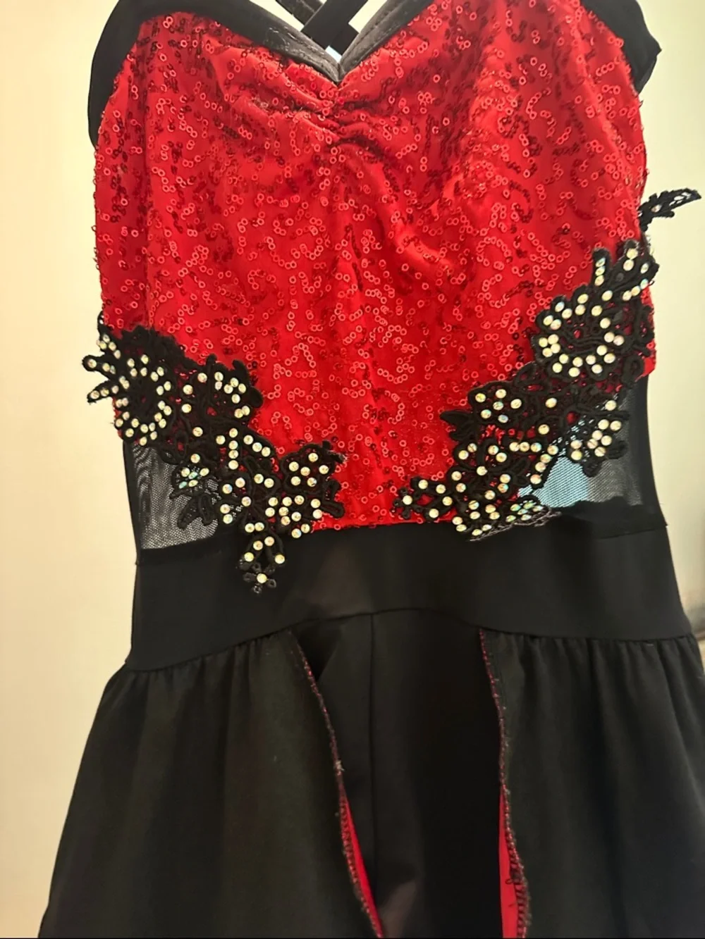 Weissman Black and Red dance costume size MC girls M 10/12